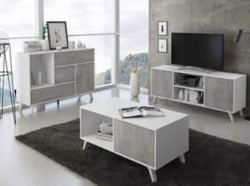 Cupón descuento oferta Muebles de salón Wind Cemento: Aparador y mueble zapatero / Blanco con puertas en gris